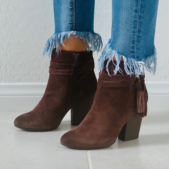 Texas Brown Suede Dangling Tassels Ankle Bootie - Picture 3 of 7